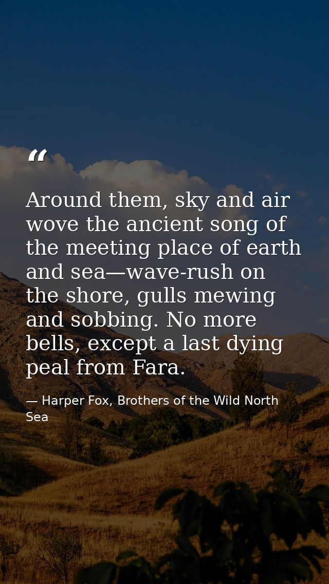 Around them, sky and air wove the ancient song of the meeting place of earth and sea—wave-rush on the shore, gulls mewin — Harper Fox, Brothers of the Wild North Sea