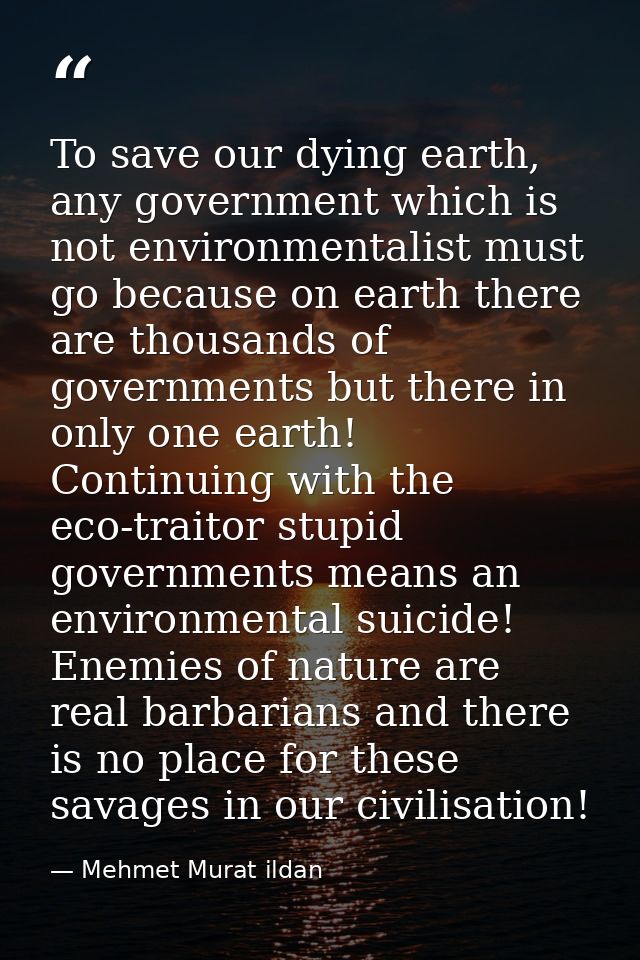 To save our dying earth, any government which is not environmentalist must go because on earth there are thousands of go — Mehmet Murat ildan