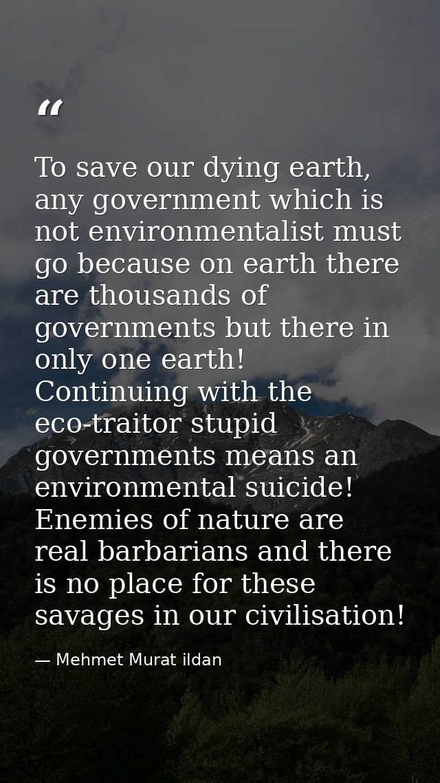 To save our dying earth, any government which is not environmentalist must go because on earth there are thousands of go — Mehmet Murat ildan