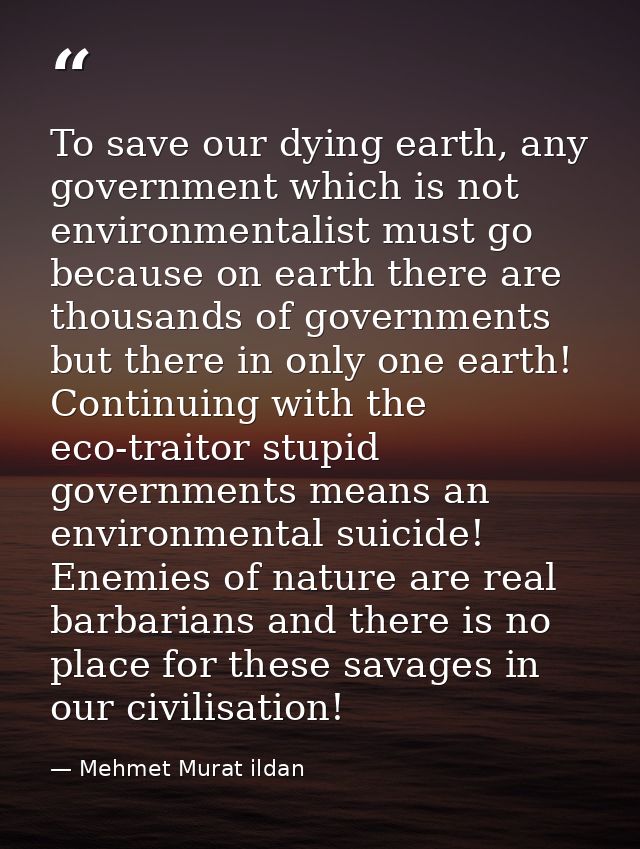 To save our dying earth, any government which is not environmentalist must go because on earth there are thousands of go — Mehmet Murat ildan