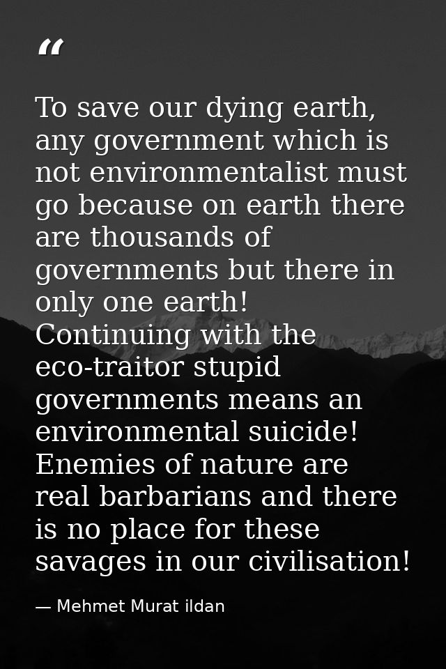 To save our dying earth, any government which is not environmentalist must go because on earth there are thousands of go — Mehmet Murat ildan