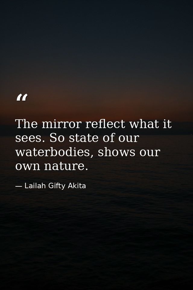 The mirror reflect what it sees. So state of our waterbodies, shows our own nature. — Lailah Gifty Akita