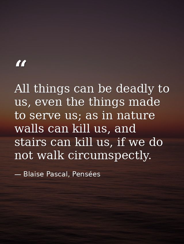 All things can be deadly to us, even the things made to serve us; as in nature walls can kill us, and stairs can kill us — Blaise Pascal, Pensées