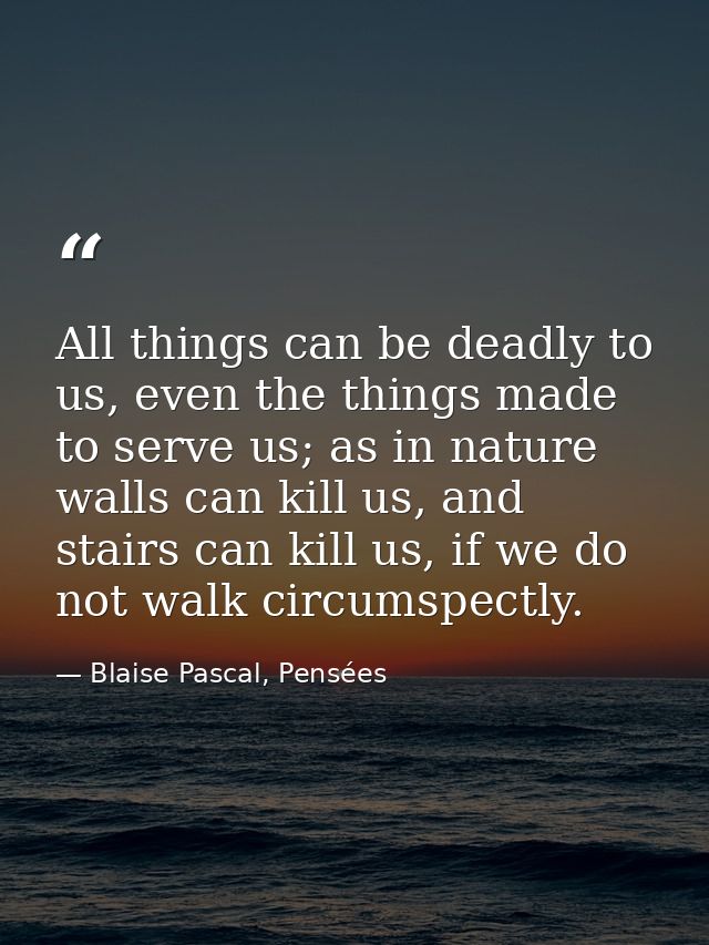 All things can be deadly to us, even the things made to serve us; as in nature walls can kill us, and stairs can kill us — Blaise Pascal, Pensées