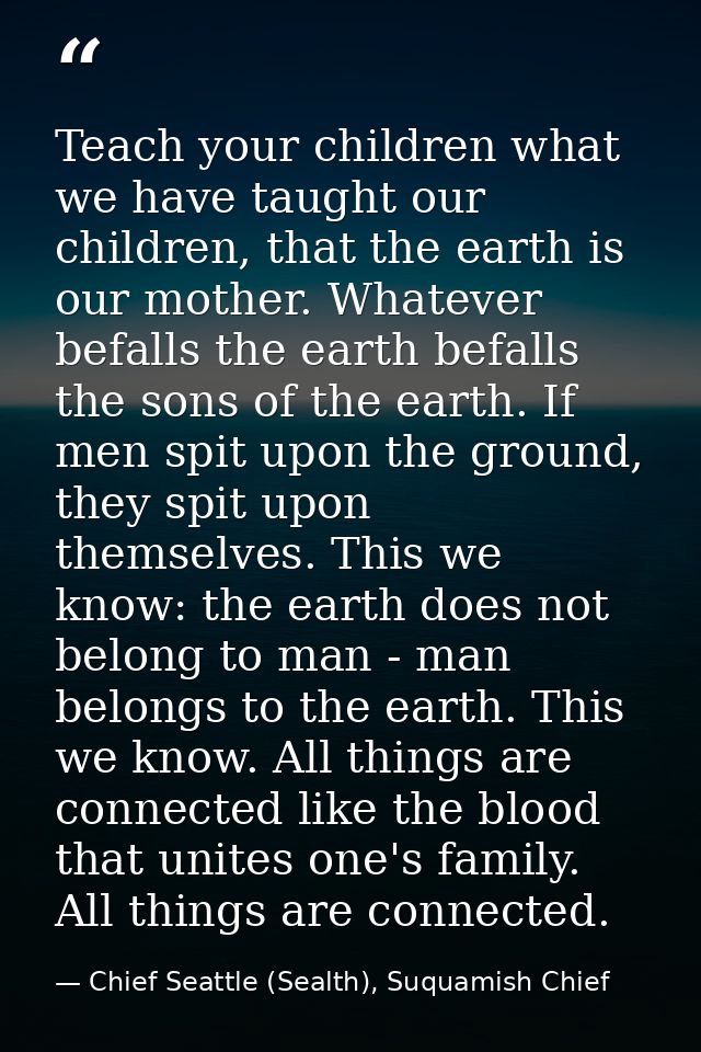 Teach your children what we have taught our children, that the earth is our mother. Whatever befalls the earth befalls t — Chief Seattle (Sealth), Suquamish Chief