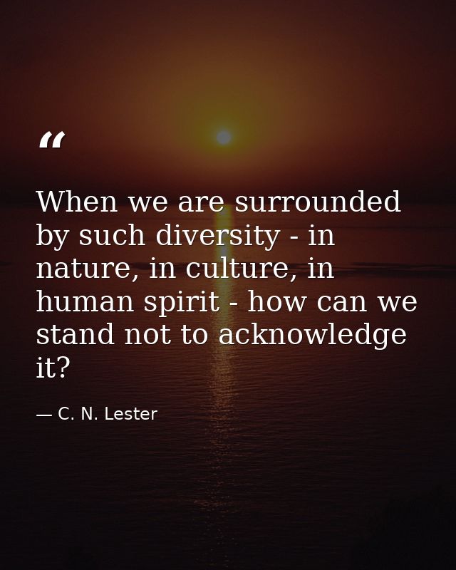 When we are surrounded by such diversity - in nature, in culture, in human spirit - how can we stand not to acknowledge  — C. N. Lester