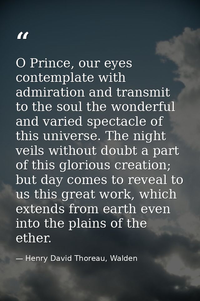 O Prince, our eyes contemplate with admiration and transmit to the soul the wonderful and varied spectacle of this unive — Henry David Thoreau, Walden