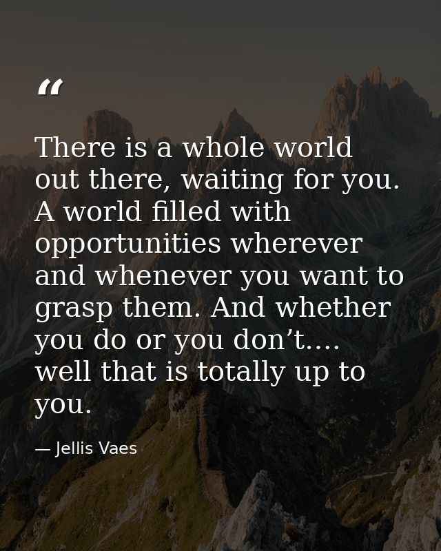There is a whole world out there, waiting for you. A world filled with opportunities wherever and whenever you want to g — Jellis Vaes