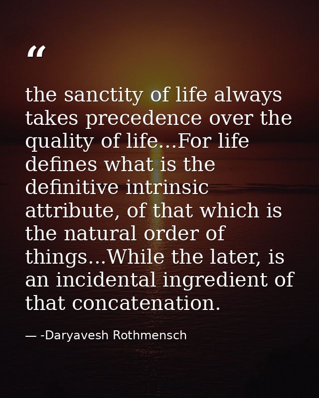 the sanctity of life always takes precedence over the quality of life...For life defines what is the definitive intrinsi — -Daryavesh Rothmensch