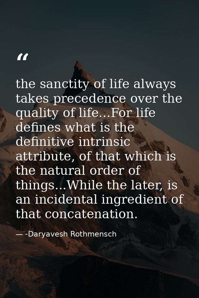 the sanctity of life always takes precedence over the quality of life...For life defines what is the definitive intrinsi — -Daryavesh Rothmensch
