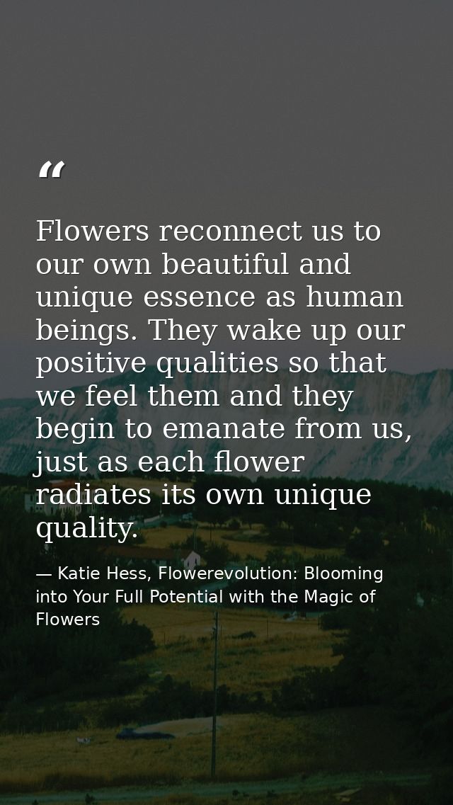 Flowers reconnect us to our own beautiful and unique essence as human beings. They wake up our positive qualities so tha — Katie Hess, Flowerevolution: Blooming into Your Full Potential with the Magic of Flowers