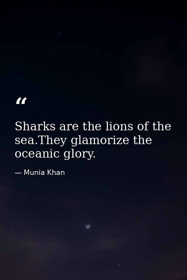 Sharks are the lions of the sea.They glamorize the oceanic glory. — Munia Khan