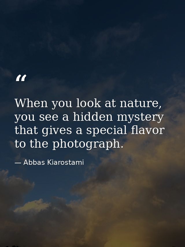 When you look at nature, you see a hidden mystery that gives a special flavor to the photograph. — Abbas Kiarostami