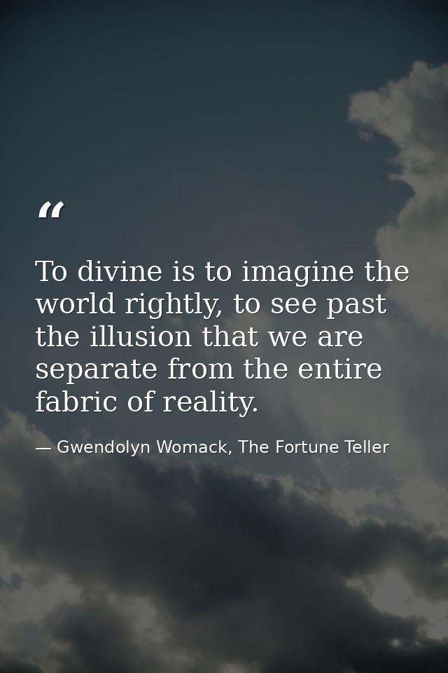 To divine is to imagine the world rightly, to see past the illusion that we are separate from the entire fabric of reali — Gwendolyn Womack, The Fortune Teller