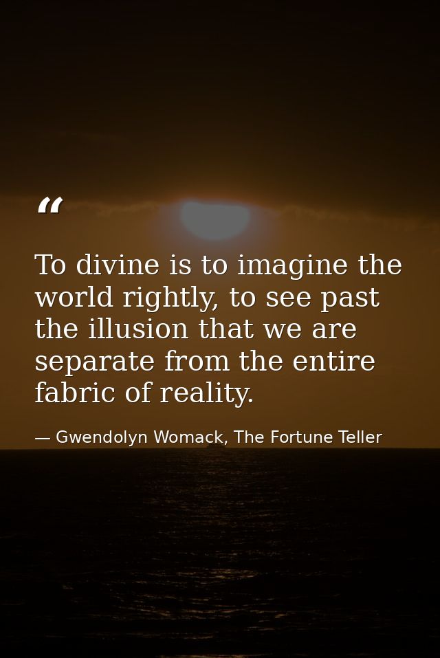 To divine is to imagine the world rightly, to see past the illusion that we are separate from the entire fabric of reali — Gwendolyn Womack, The Fortune Teller