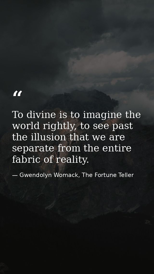 To divine is to imagine the world rightly, to see past the illusion that we are separate from the entire fabric of reali — Gwendolyn Womack, The Fortune Teller