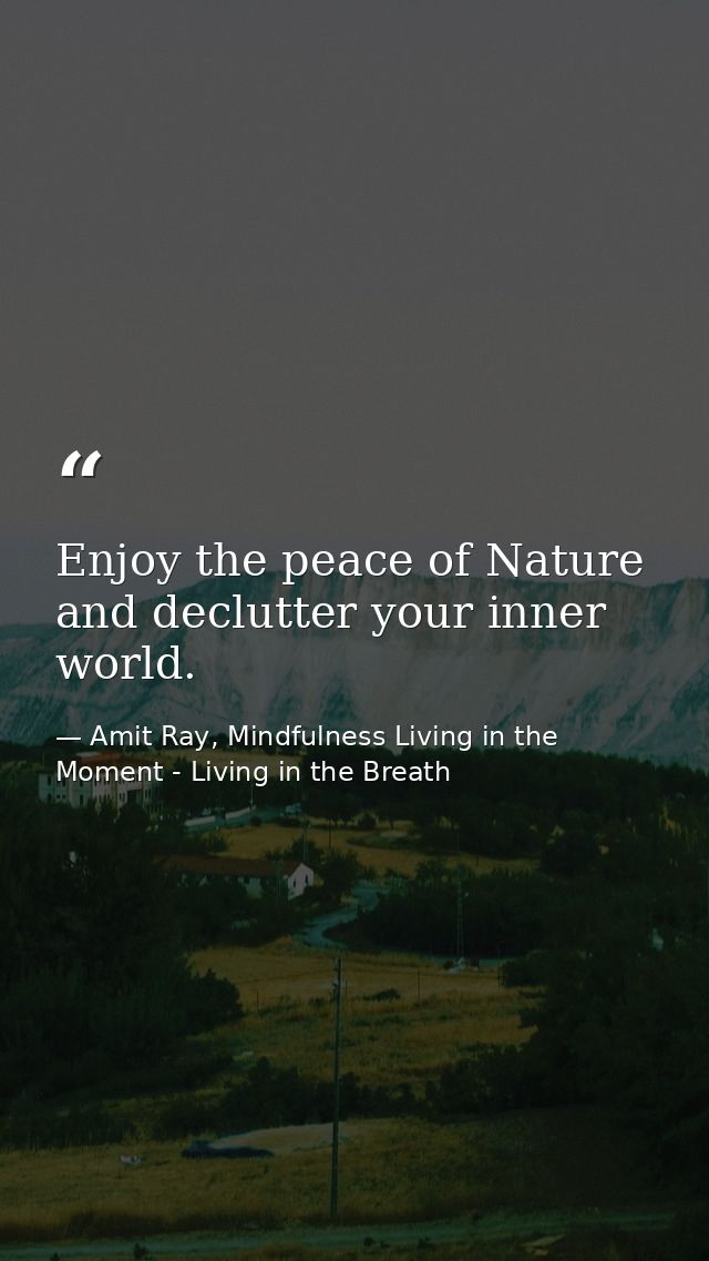 Enjoy the peace of Nature and declutter your inner world. — Amit Ray, Mindfulness Living in the Moment - Living in the Breath