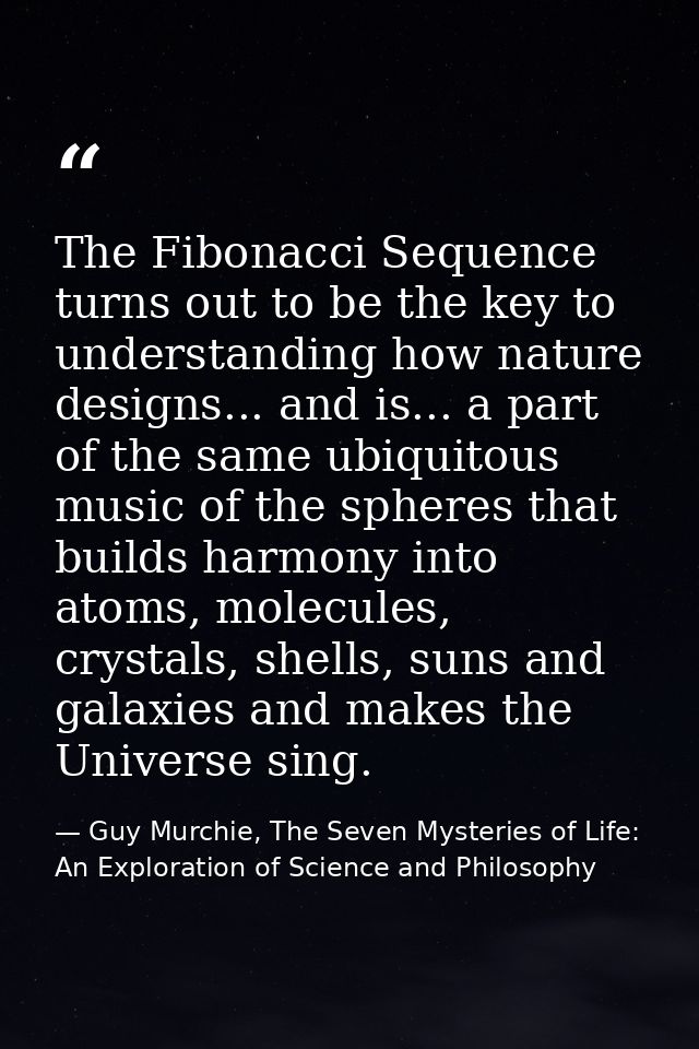 The Fibonacci Sequence turns out to be the key to understanding how nature designs... and is... a part of the same ubiqu — Guy Murchie, The Seven Mysteries of Life: An Exploration of Science and Philosophy