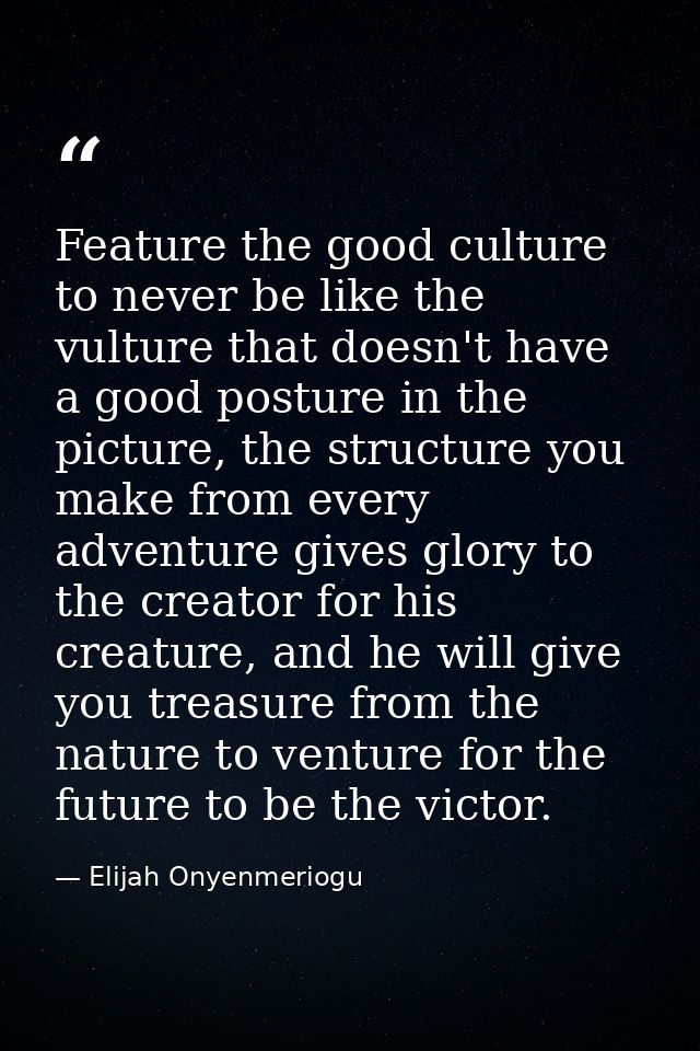Feature the good culture to never be like the vulture that doesn't have a good posture in the picture, the structure you — Elijah Onyenmeriogu