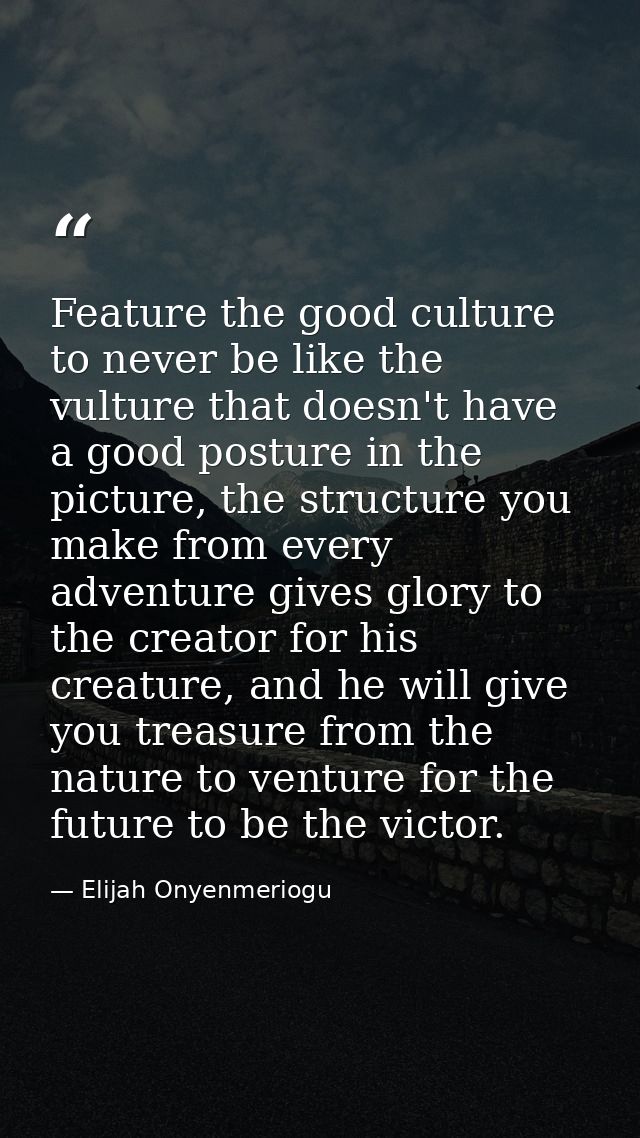 Feature the good culture to never be like the vulture that doesn't have a good posture in the picture, the structure you — Elijah Onyenmeriogu