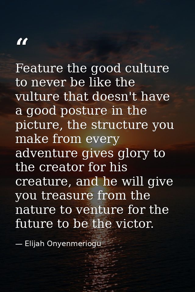 Feature the good culture to never be like the vulture that doesn't have a good posture in the picture, the structure you — Elijah Onyenmeriogu