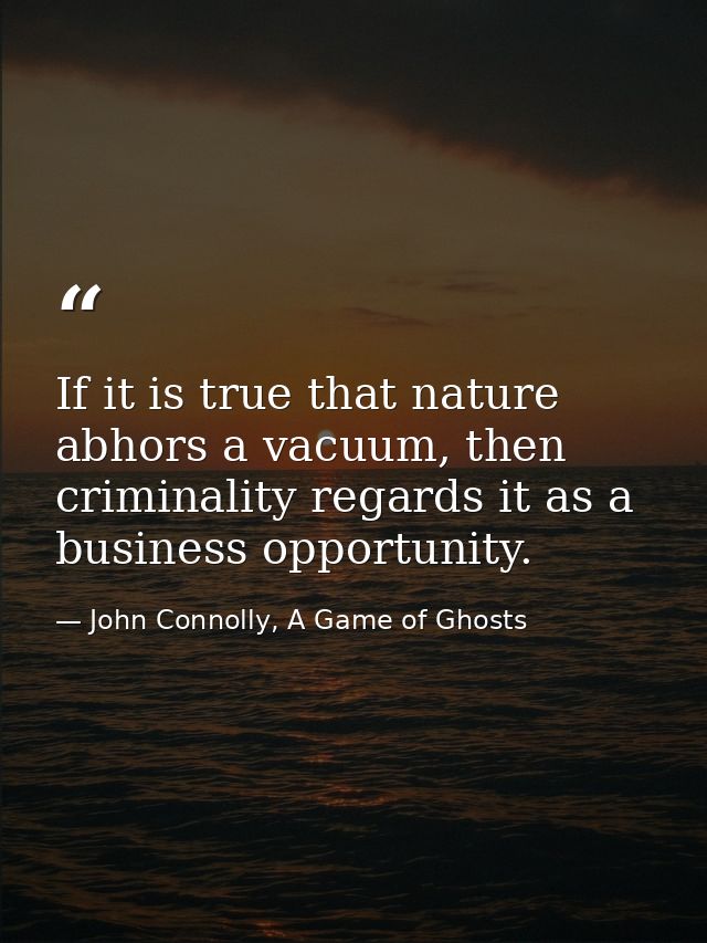 If it is true that nature abhors a vacuum, then criminality regards it as a business opportunity. — John Connolly, A Game of Ghosts