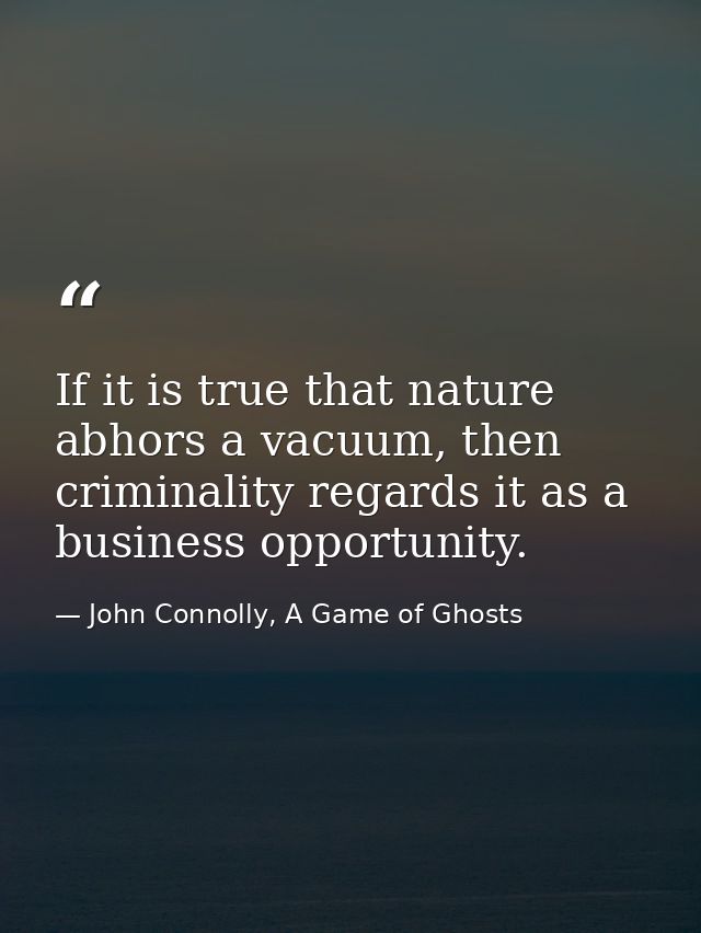 If it is true that nature abhors a vacuum, then criminality regards it as a business opportunity. — John Connolly, A Game of Ghosts