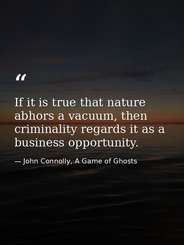 If it is true that nature abhors a vacuum, then criminality regards it as a business opportunity. — John Connolly, A Game of Ghosts