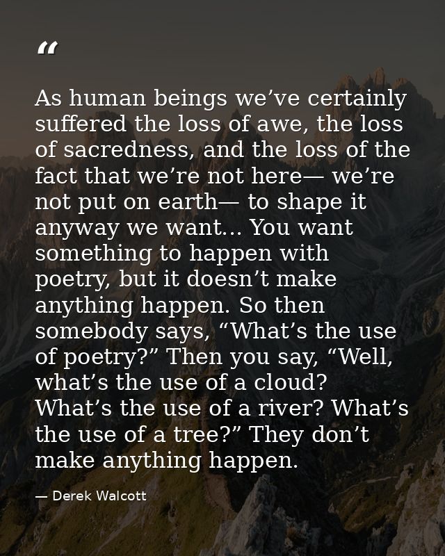 As human beings we’ve certainly suffered the loss of awe, the loss of sacredness, and the loss of the fact that we’re no — Derek Walcott