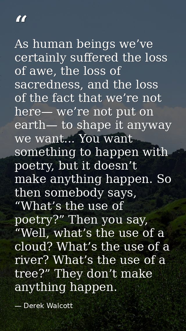 As human beings we’ve certainly suffered the loss of awe, the loss of sacredness, and the loss of the fact that we’re no — Derek Walcott