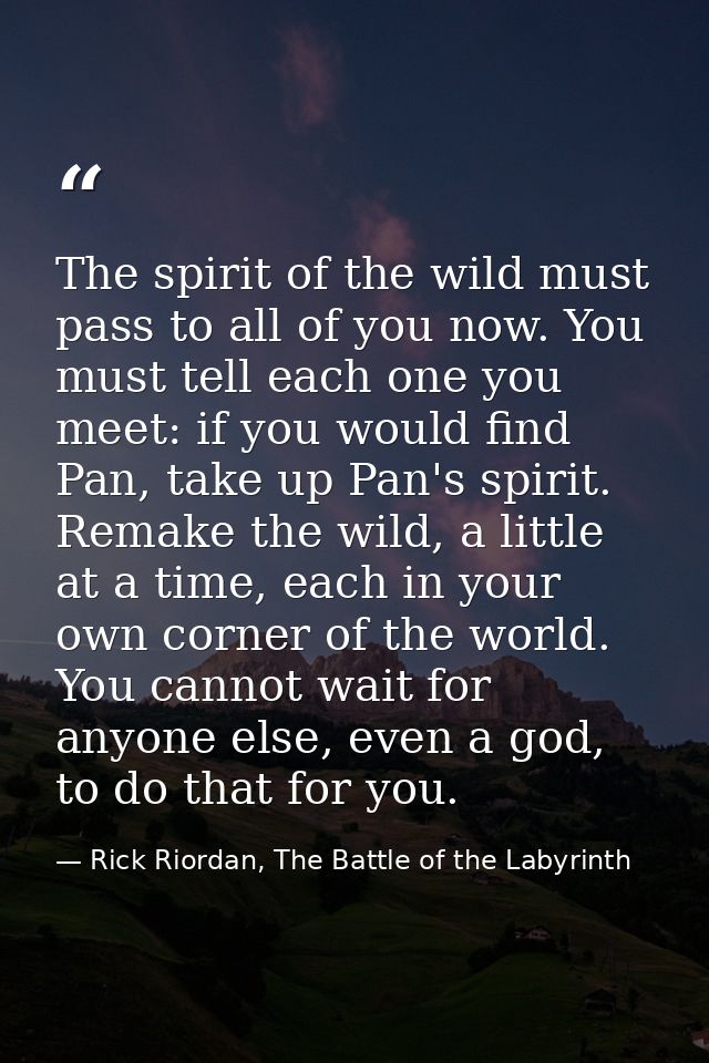 The spirit of the wild must pass to all of you now. You must tell each one you meet: if you would find Pan, take up Pan' — Rick Riordan, The Battle of the Labyrinth