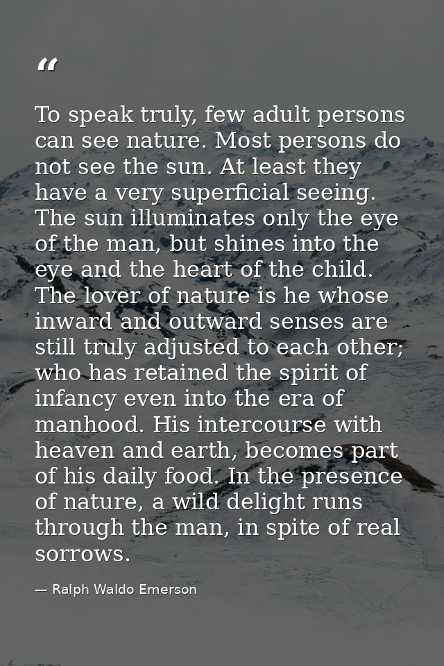 To speak truly, few adult persons can see nature. Most persons do not see the sun. At least they have a very superficial — Ralph Waldo Emerson
