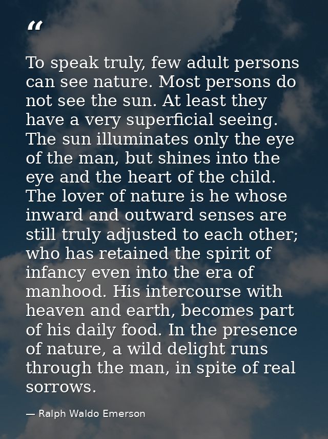 To speak truly, few adult persons can see nature. Most persons do not see the sun. At least they have a very superficial — Ralph Waldo Emerson