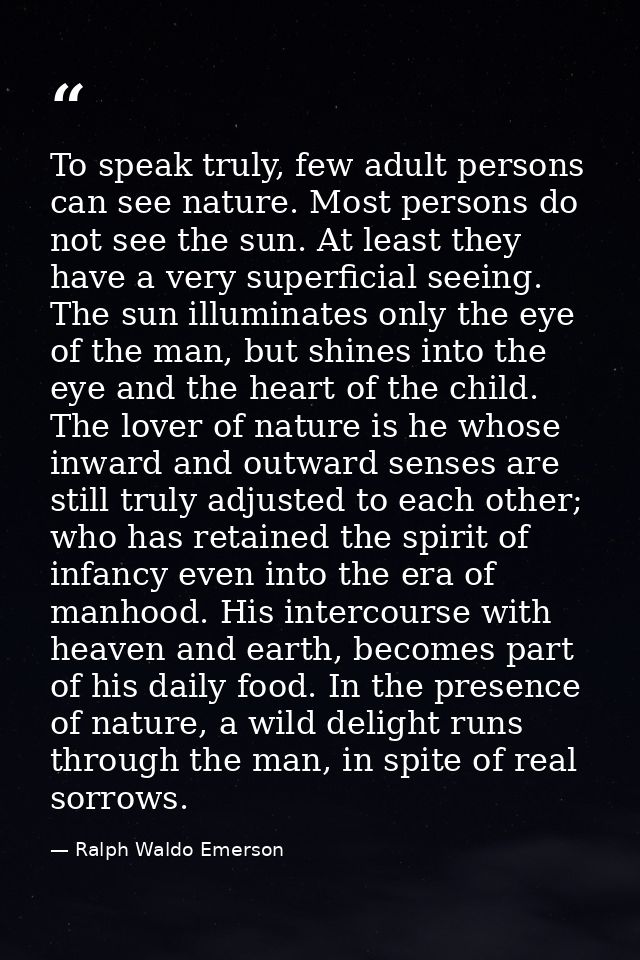 To speak truly, few adult persons can see nature. Most persons do not see the sun. At least they have a very superficial — Ralph Waldo Emerson