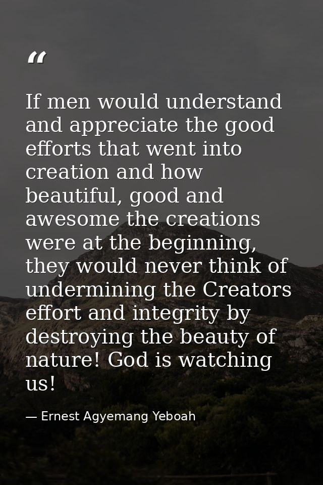 If men would understand and appreciate the good efforts that went into creation and how beautiful, good and awesome the  — Ernest Agyemang Yeboah