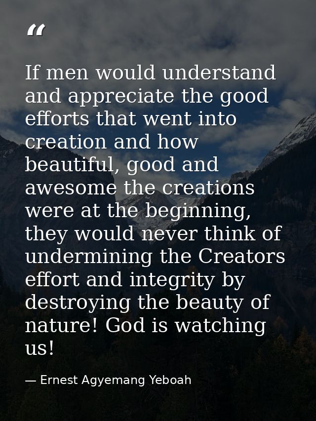 If men would understand and appreciate the good efforts that went into creation and how beautiful, good and awesome the  — Ernest Agyemang Yeboah