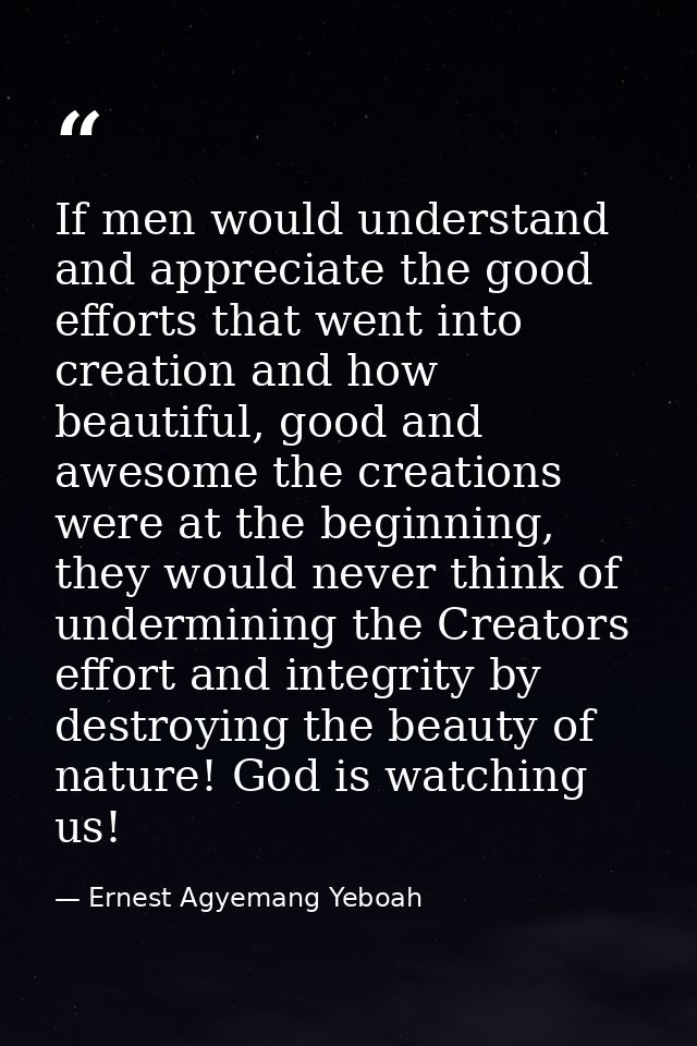 If men would understand and appreciate the good efforts that went into creation and how beautiful, good and awesome the  — Ernest Agyemang Yeboah