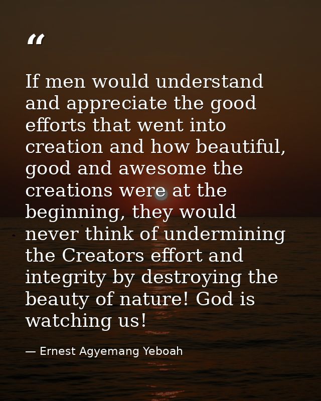 If men would understand and appreciate the good efforts that went into creation and how beautiful, good and awesome the  — Ernest Agyemang Yeboah