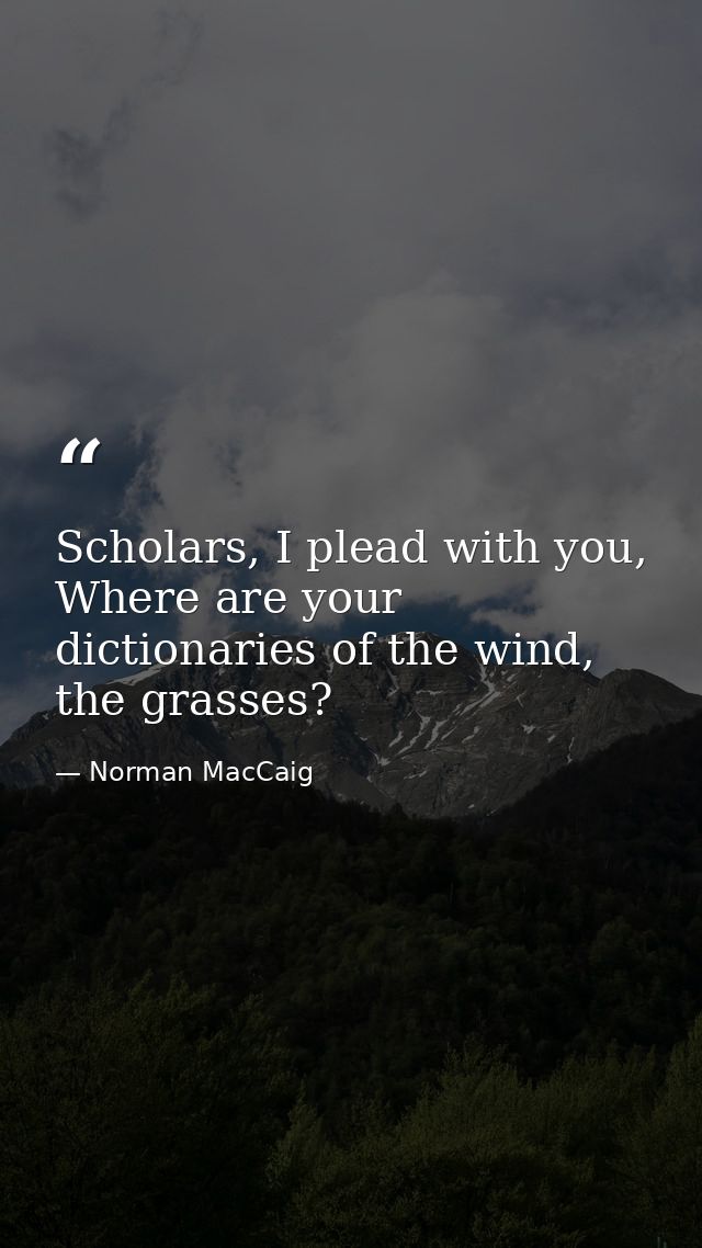 Scholars, I plead with you, Where are your dictionaries of the wind, the grasses? — Norman MacCaig