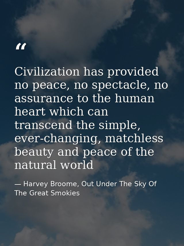 Civilization has provided no peace, no spectacle, no assurance to the human heart which can transcend the simple, ever-c — Harvey Broome, Out Under The Sky Of The Great Smokies