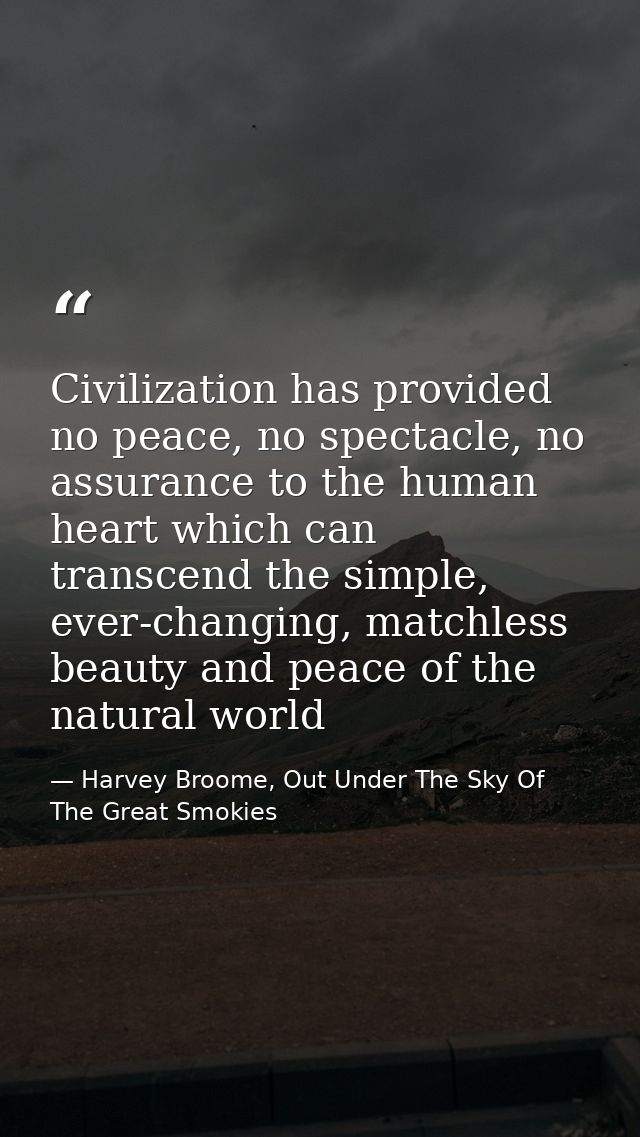 Civilization has provided no peace, no spectacle, no assurance to the human heart which can transcend the simple, ever-c — Harvey Broome, Out Under The Sky Of The Great Smokies