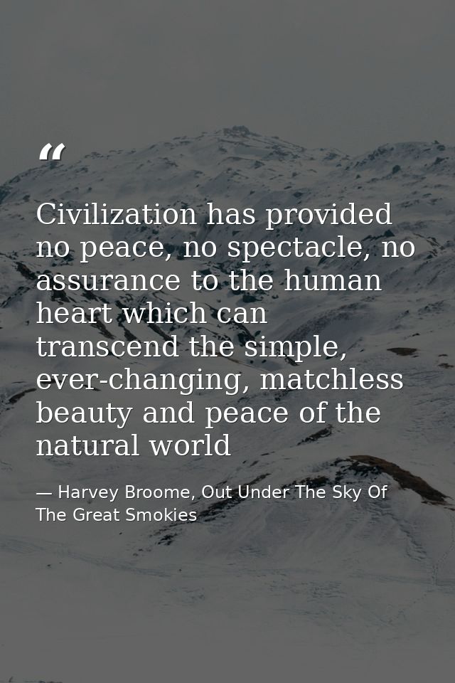 Civilization has provided no peace, no spectacle, no assurance to the human heart which can transcend the simple, ever-c — Harvey Broome, Out Under The Sky Of The Great Smokies