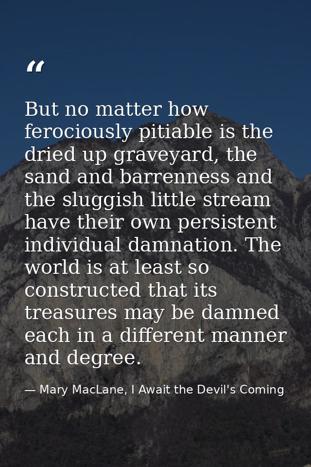 But no matter how ferociously pitiable is the dried up graveyard, the sand and barrenness and the sluggish little stream — Mary MacLane, I Await the Devil's Coming