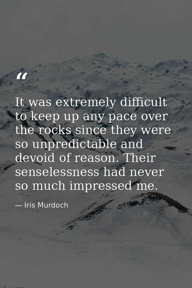 It was extremely difficult to keep up any pace over the rocks since they were so unpredictable and devoid of reason. The — Iris Murdoch