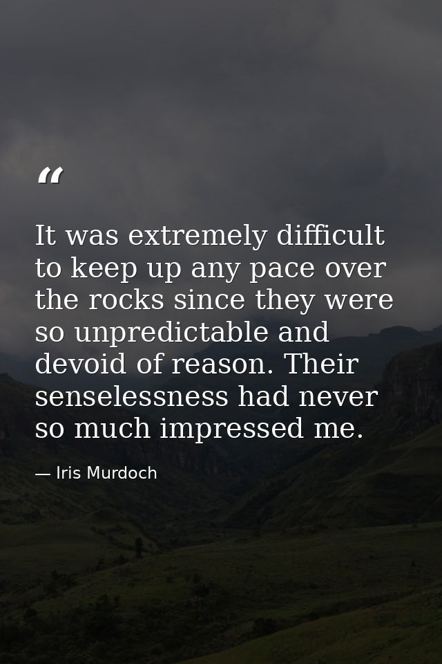 It was extremely difficult to keep up any pace over the rocks since they were so unpredictable and devoid of reason. The — Iris Murdoch
