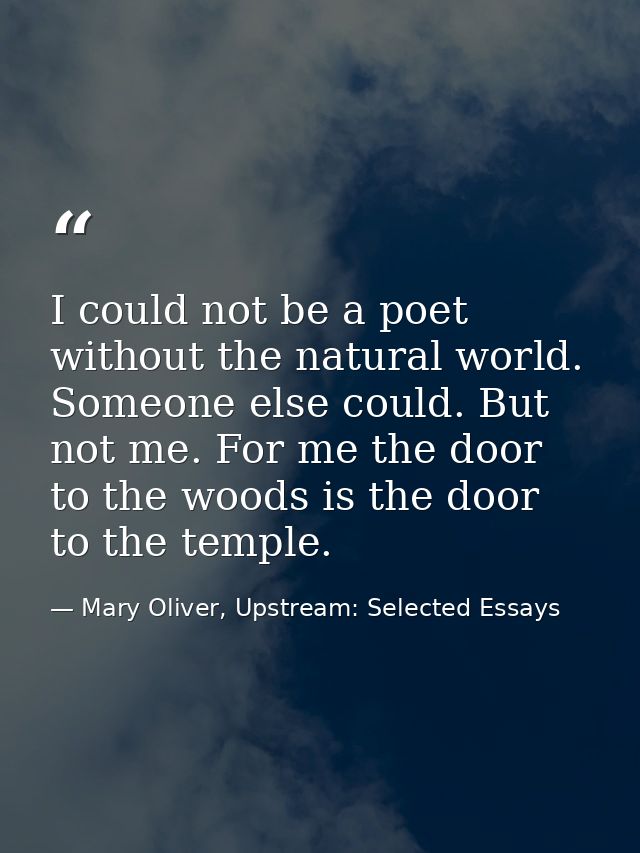 I could not be a poet without the natural world. Someone else could. But not me. For me the door to the woods is the doo — Mary Oliver, Upstream: Selected Essays