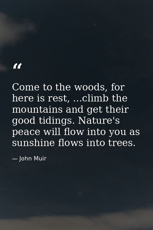 Come to the woods, for here is rest, ...climb the mountains and get their good tidings. Nature's peace will flow into yo — John Muir