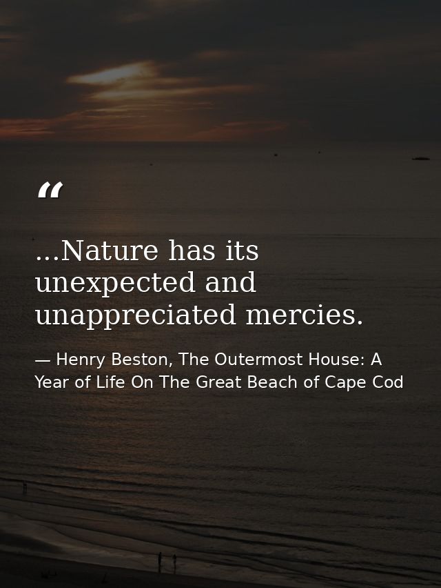 ...Nature has its unexpected and unappreciated mercies. — Henry Beston, The Outermost House: A Year of Life On The Great Beach of Cape Cod