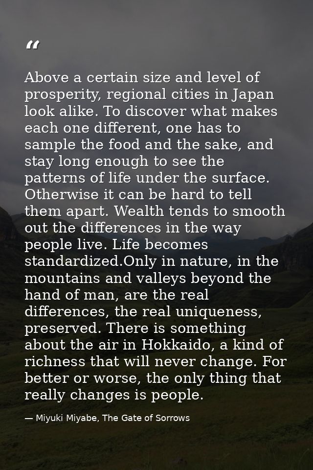 Above a certain size and level of prosperity, regional cities in Japan look alike. To discover what makes each one diffe — Miyuki Miyabe, The Gate of Sorrows
