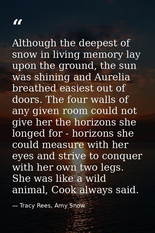 Although the deepest of snow in living memory lay upon the ground, the sun was shining and Aurelia breathed easiest out  — Tracy Rees, Amy Snow